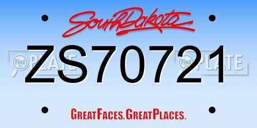 ZS70721 South Dakota License Plate