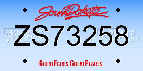ZS73258 South Dakota License Plate