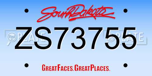 ZS73755 South Dakota License Plate