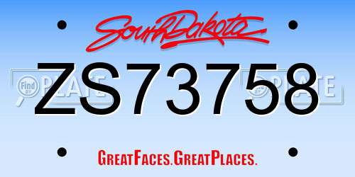 ZS73758 South Dakota License Plate