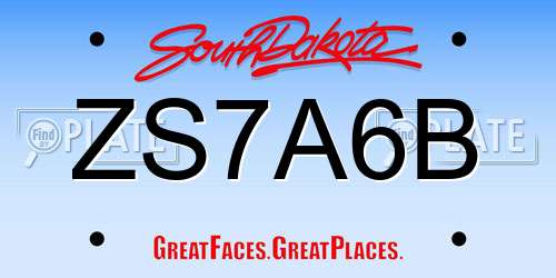 ZS7A6B South Dakota License Plate