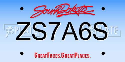 ZS7A6S South Dakota License Plate