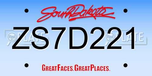 ZS7D221 South Dakota License Plate