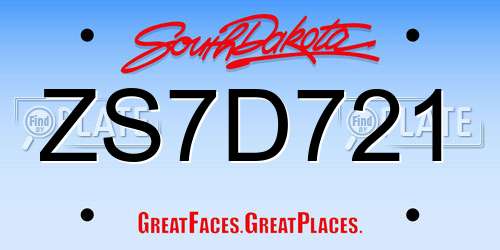 ZS7D721 South Dakota License Plate