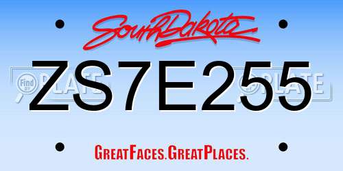 ZS7E255 South Dakota License Plate