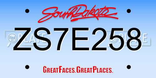 ZS7E258 South Dakota License Plate