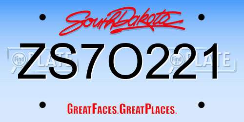 ZS7O221 South Dakota License Plate