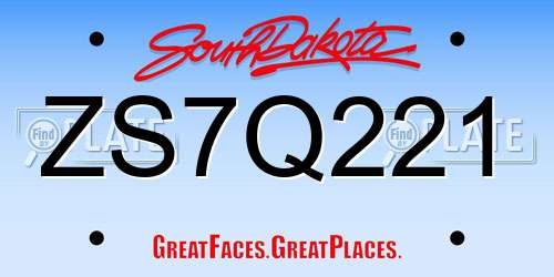 ZS7Q221 South Dakota License Plate