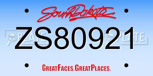 ZS80921 South Dakota License Plate
