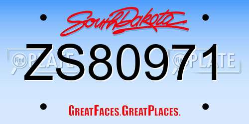 ZS80971 South Dakota License Plate