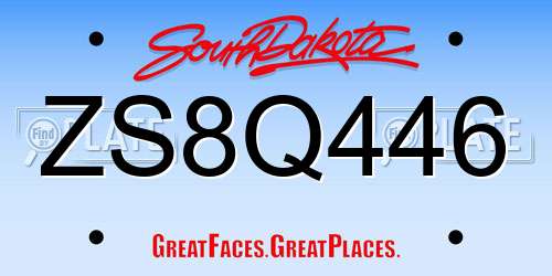 ZS8Q446 South Dakota License Plate