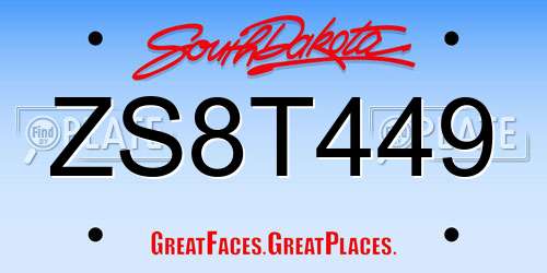 ZS8T449 South Dakota License Plate