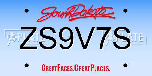 ZS9V7S South Dakota License Plate