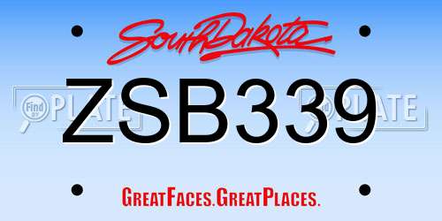 ZSB339 South Dakota License Plate