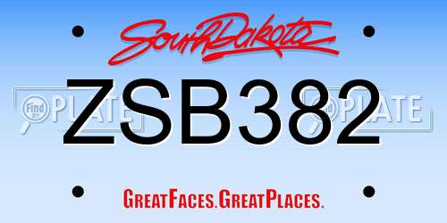 ZSB382 South Dakota License Plate