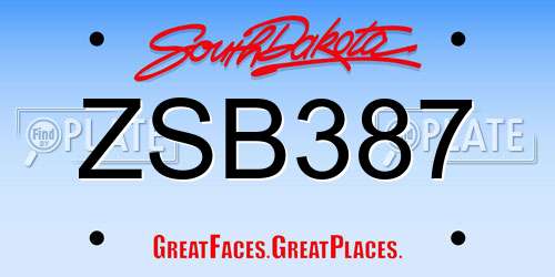 ZSB387 South Dakota License Plate