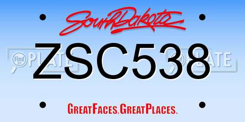 ZSC538 South Dakota License Plate