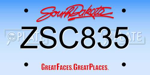 ZSC835 South Dakota License Plate