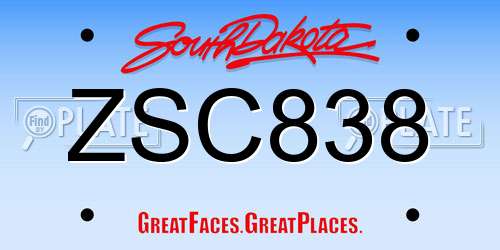ZSC838 South Dakota License Plate