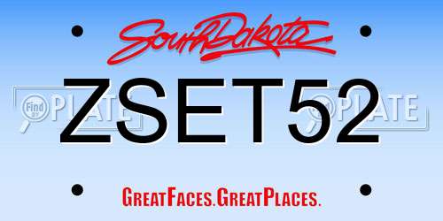 ZSET52 South Dakota License Plate