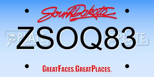 ZSOQ83 South Dakota License Plate