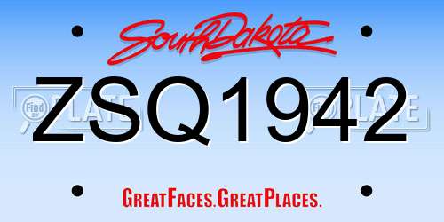 ZSQ1942 South Dakota License Plate