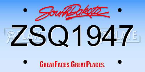 ZSQ1947 South Dakota License Plate