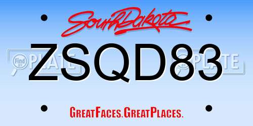 ZSQD83 South Dakota License Plate