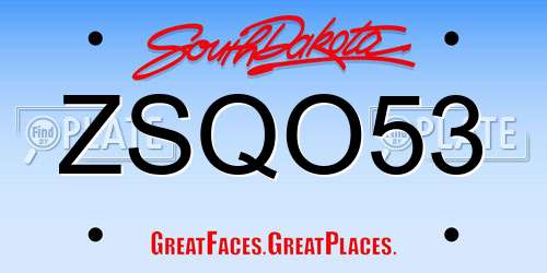ZSQO53 South Dakota License Plate
