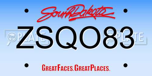 ZSQO83 South Dakota License Plate