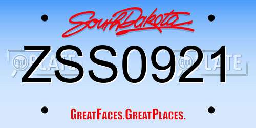 ZSS0921 South Dakota License Plate