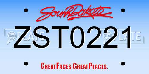 ZST0221 South Dakota License Plate