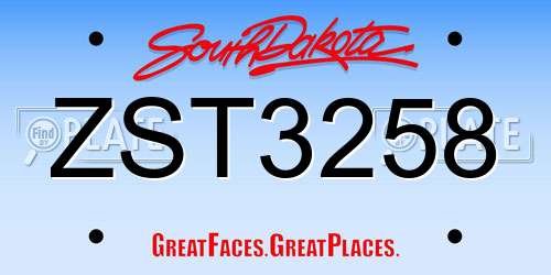 ZST3258 South Dakota License Plate