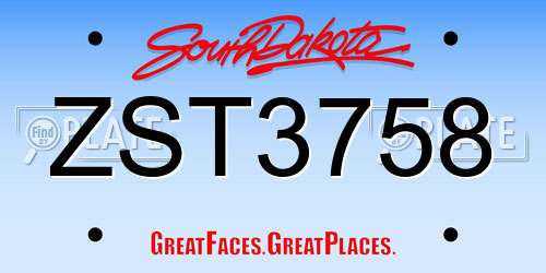 ZST3758 South Dakota License Plate