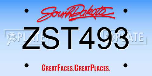 ZST493 South Dakota License Plate