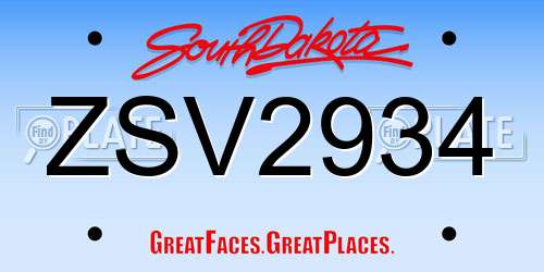 ZSV2934 South Dakota License Plate