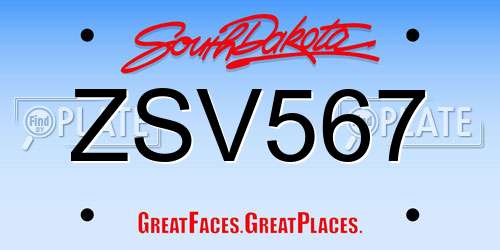 ZSV567 South Dakota License Plate