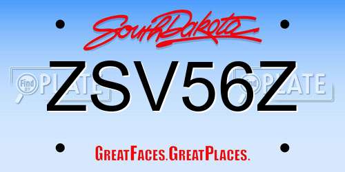 ZSV56Z South Dakota License Plate
