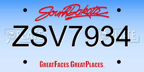 ZSV7934 South Dakota License Plate