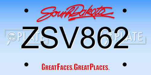 ZSV862 South Dakota License Plate