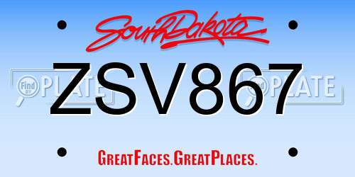 ZSV867 South Dakota License Plate