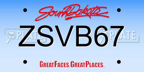 ZSVB67 South Dakota License Plate