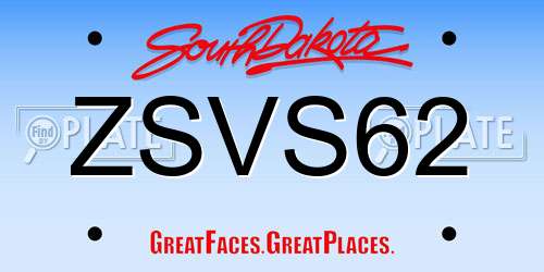 ZSVS62 South Dakota License Plate