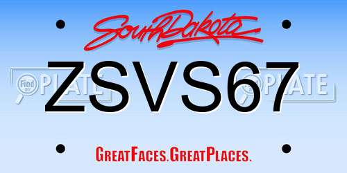ZSVS67 South Dakota License Plate