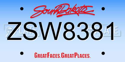 ZSW8381 South Dakota License Plate