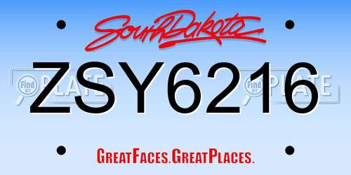 ZSY6216 South Dakota License Plate