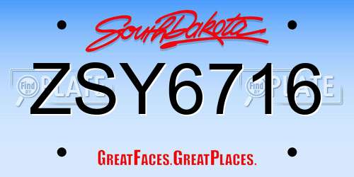 ZSY6716 South Dakota License Plate