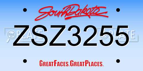 ZSZ3255 South Dakota License Plate