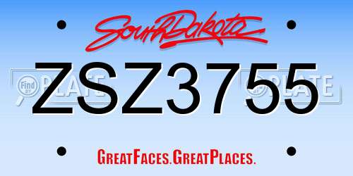 ZSZ3755 South Dakota License Plate