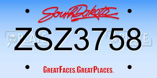 ZSZ3758 South Dakota License Plate